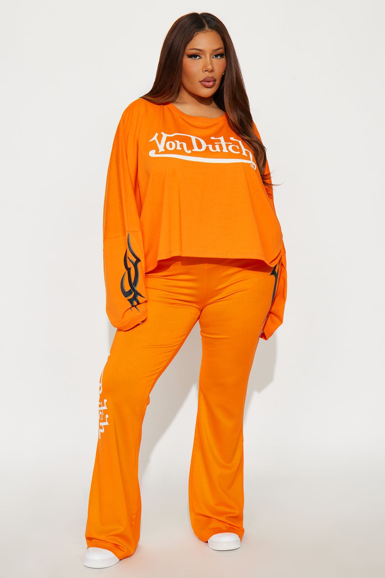 Von Dutch Edgy Long Sleeve Cropped Top - Orange