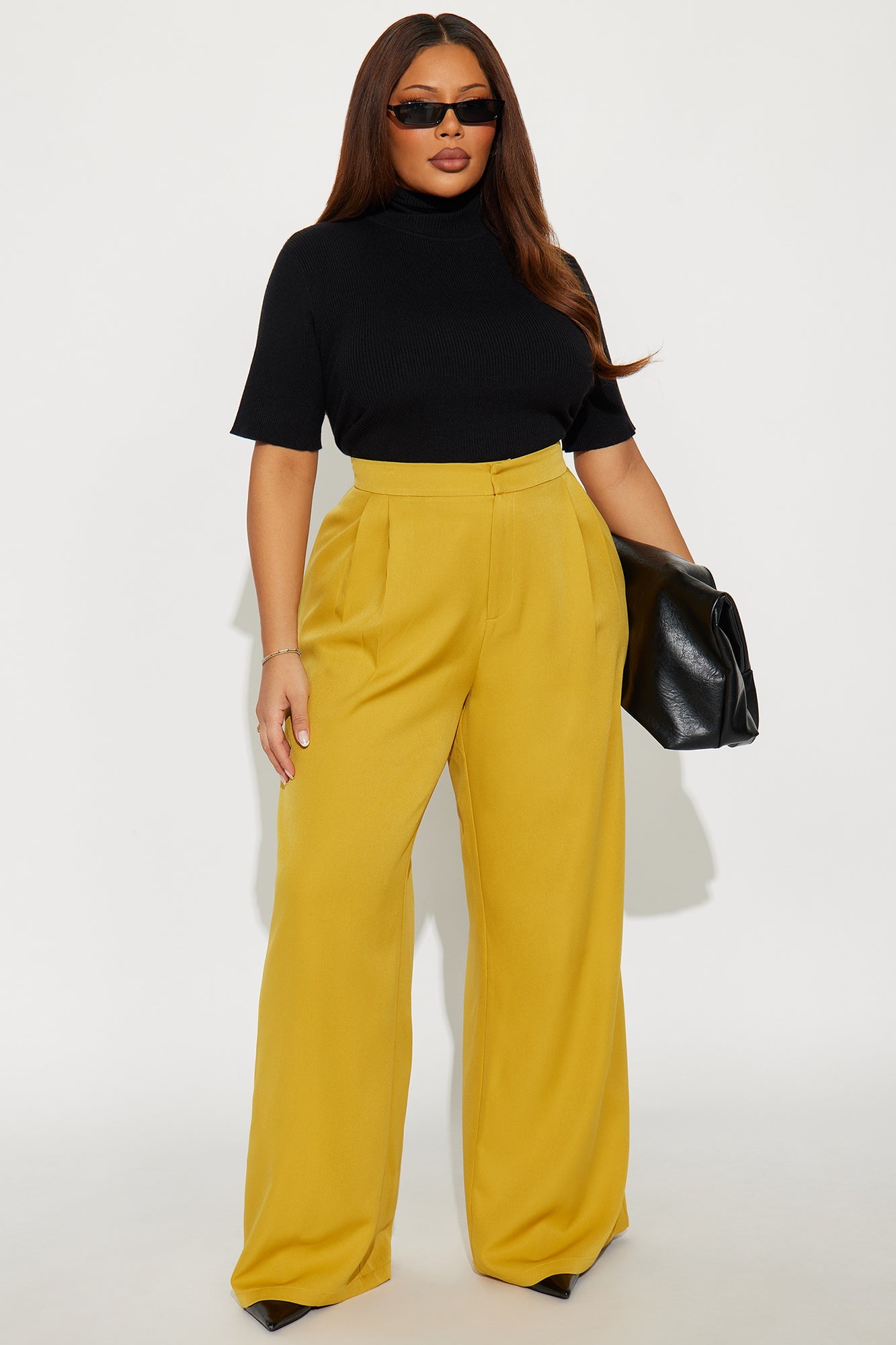 Delia Wide Leg Crepe Trousers 33″ - Mustard