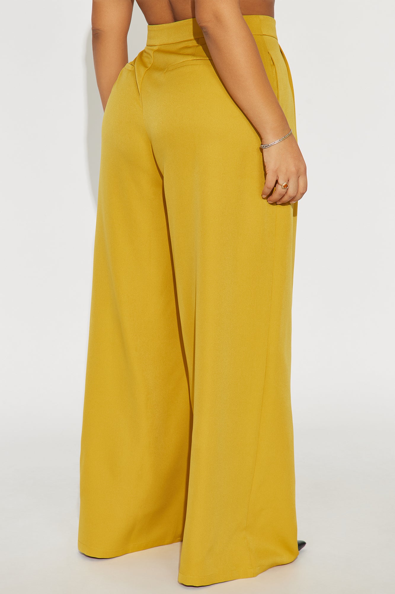 Delia Wide Leg Crepe Trousers 33″ - Mustard