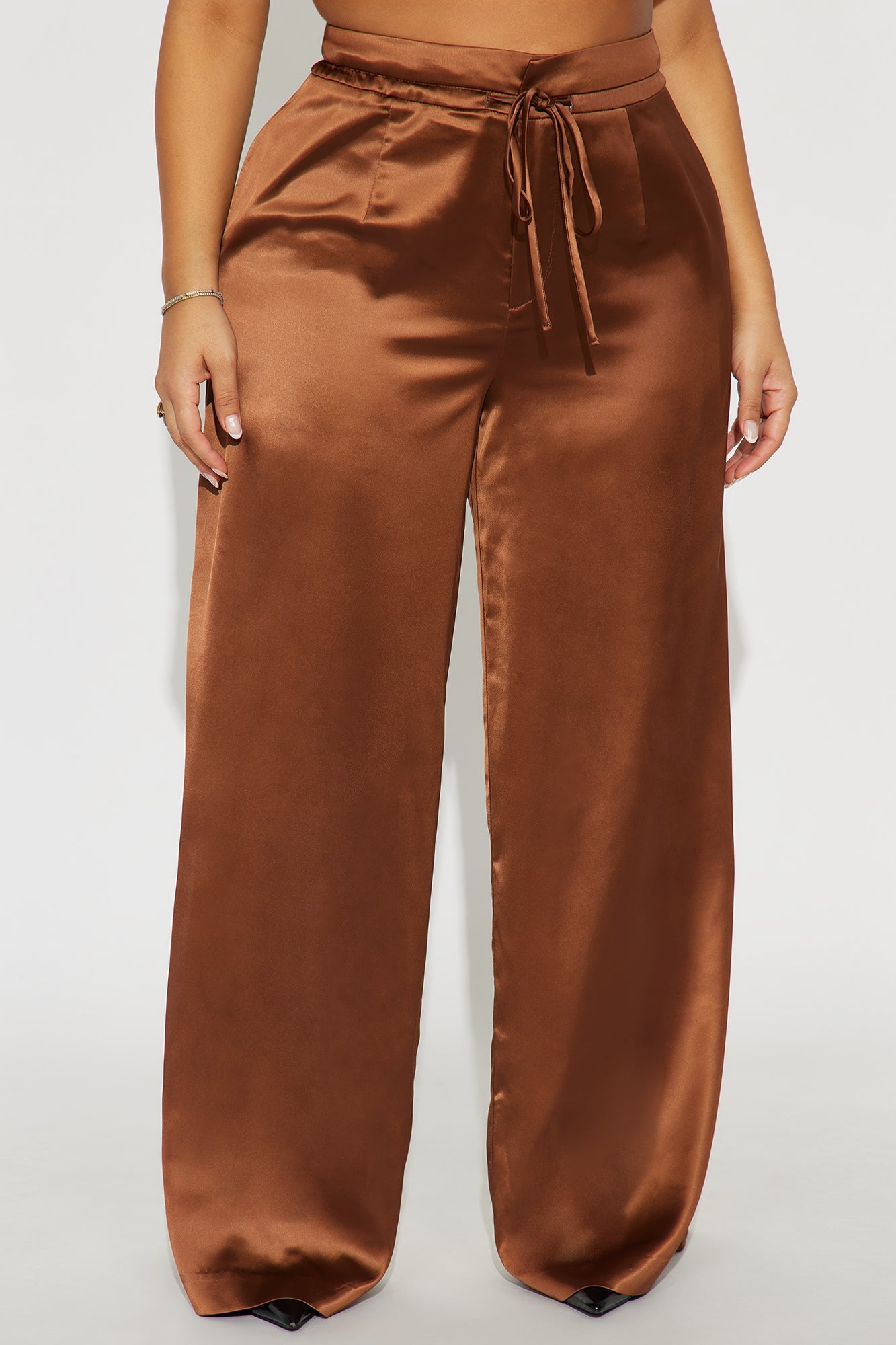 Avani Wide Leg Satin Pant 33 - Brown