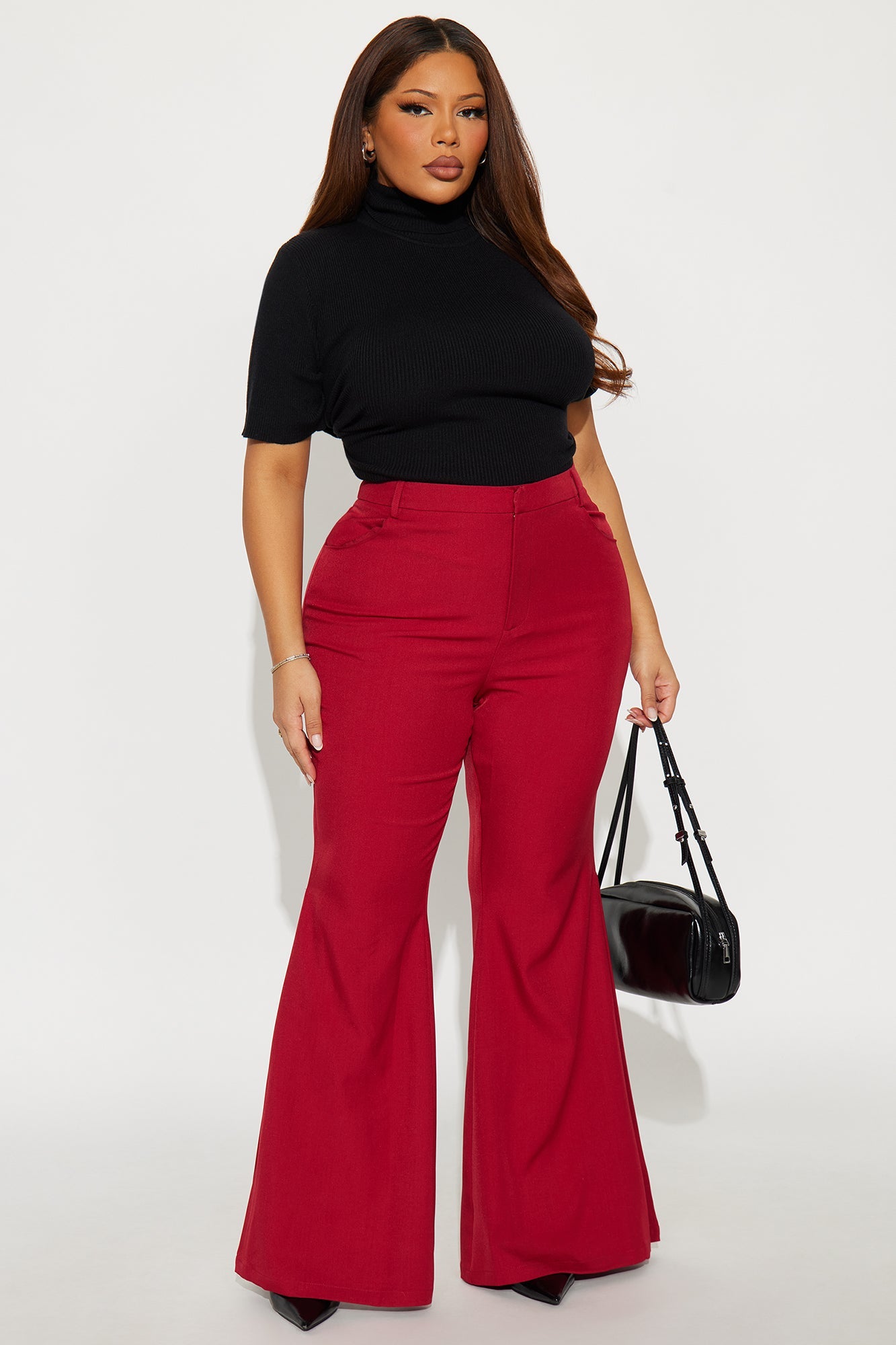 Janet Crepe Flare Trousers 33″ - Red