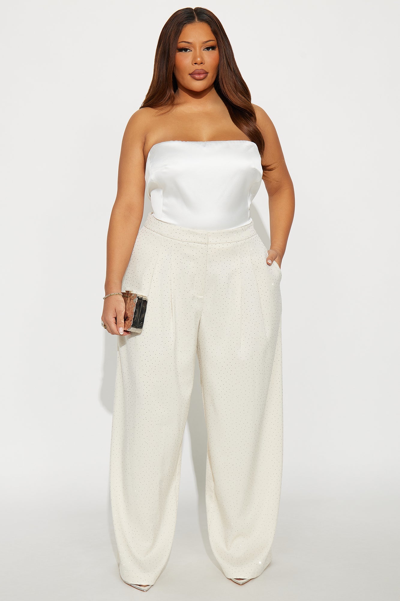 Eyes On Me Rhinestone Wide Leg Pant 32″ - Ivory