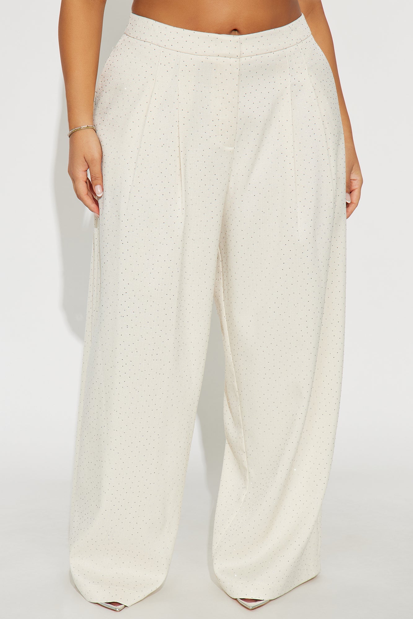 Eyes On Me Rhinestone Wide Leg Pant 32″ - Ivory
