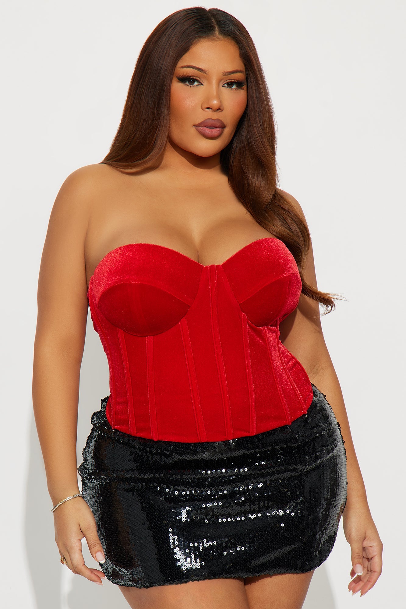 Bold Moves Lace Up Velvet Corset - Red