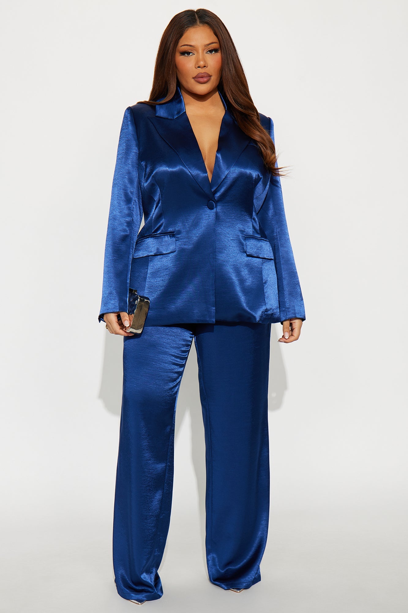 Selena Satin Hourglass Blazer - Navy