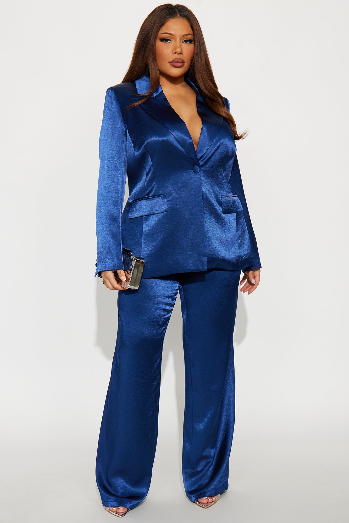 Selena Satin Wide Leg Pants 33″ - Navy