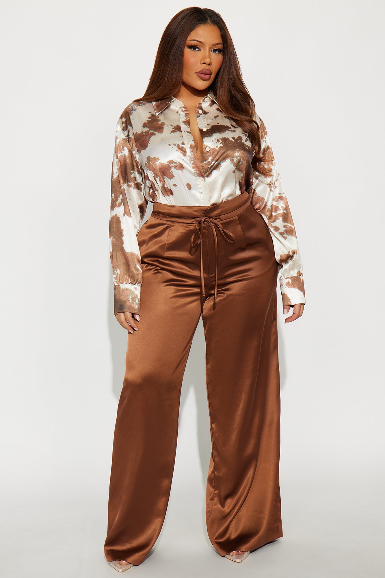 Emerson Abstract Satin Shirt - Taupe/combo