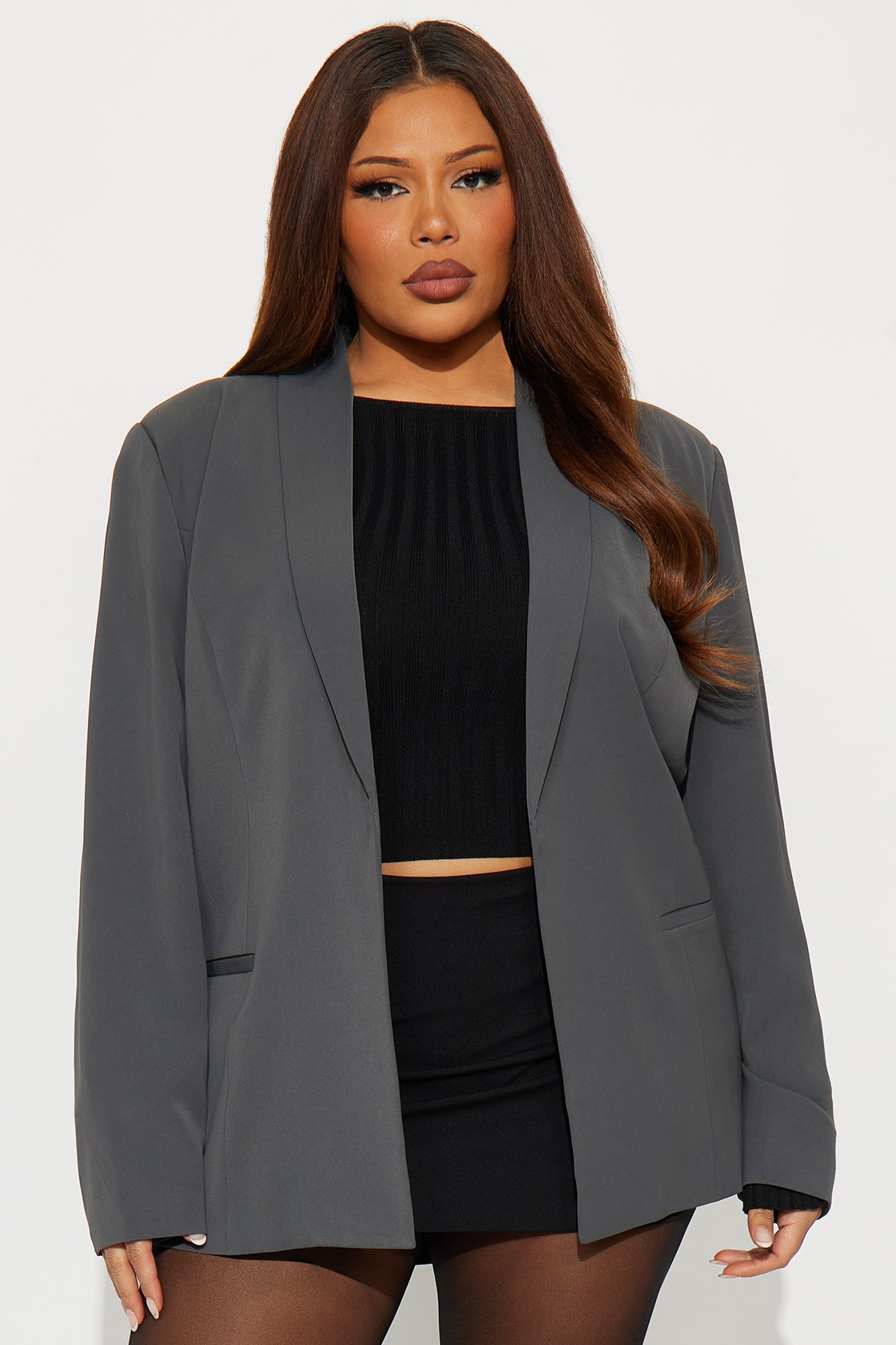Gemma Open Crepe Blazer - Charcoal