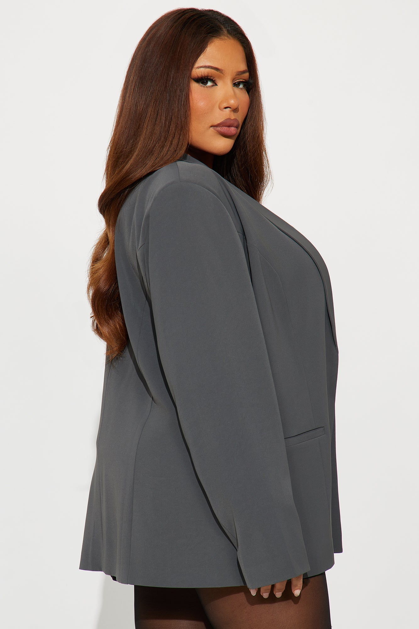 Gemma Open Crepe Blazer - Charcoal