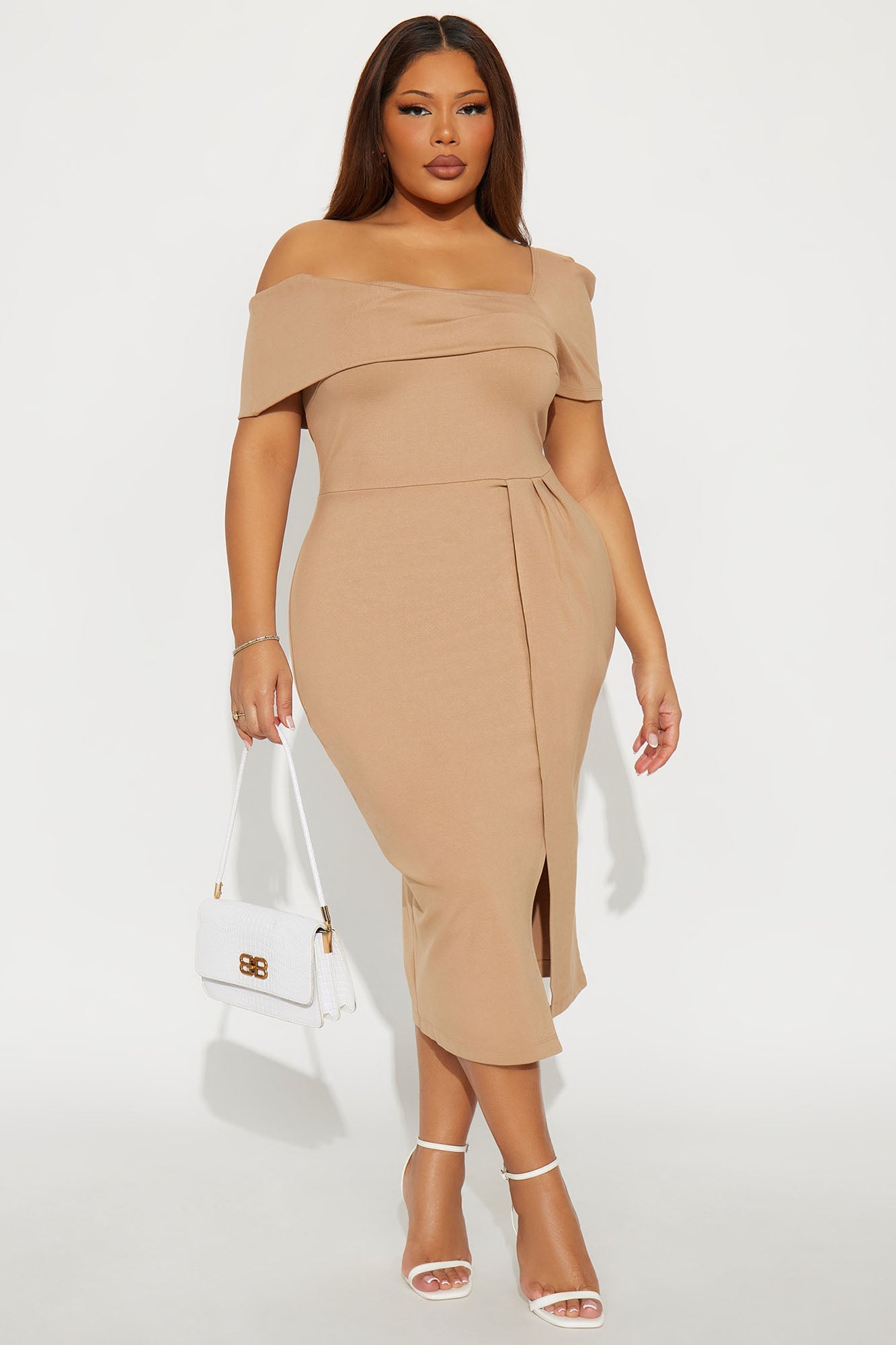 Sadie Short Sleeve Body Sculpting Ponte Midi Dress - Mocha