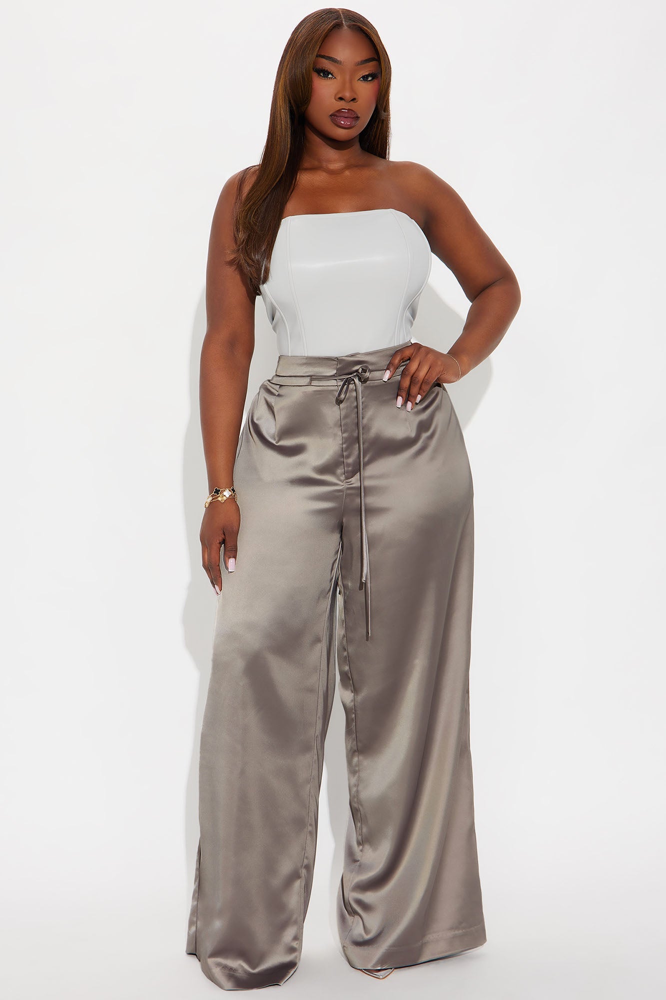 Avani Wide Leg Satin Pant 33 - Grey