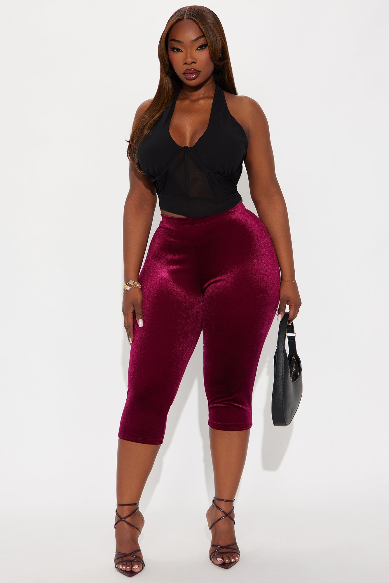 Analisa High Rise Velvet Capri Legging 19″ - Wine