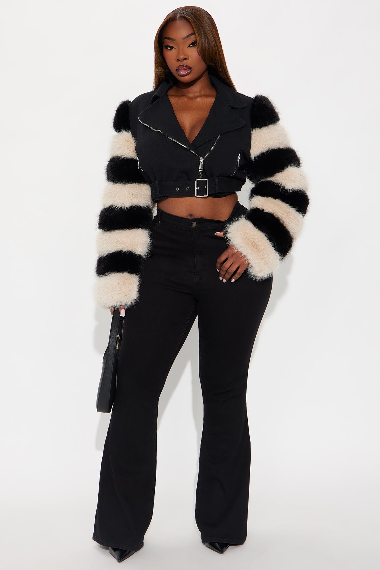 Zero Degrees Faux Suede Moto Jacket - Black/combo