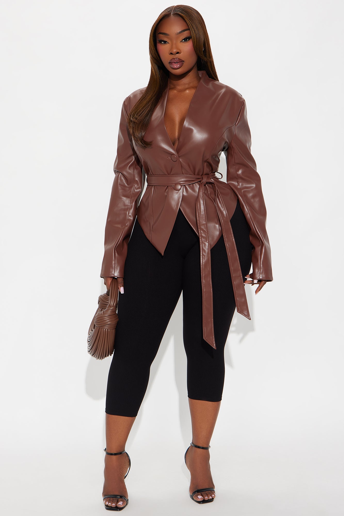 Boss Lady Faux Leather Blazer - Brown