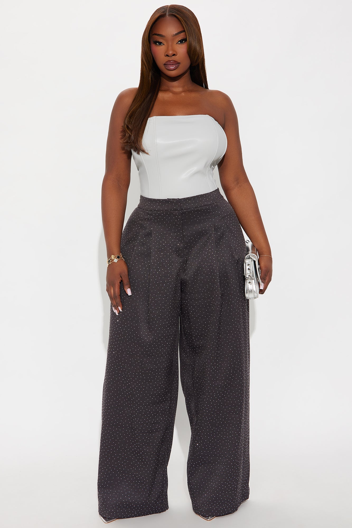 Eyes On Me Rhinestone Wide Leg Pant 32″ - Charcoal