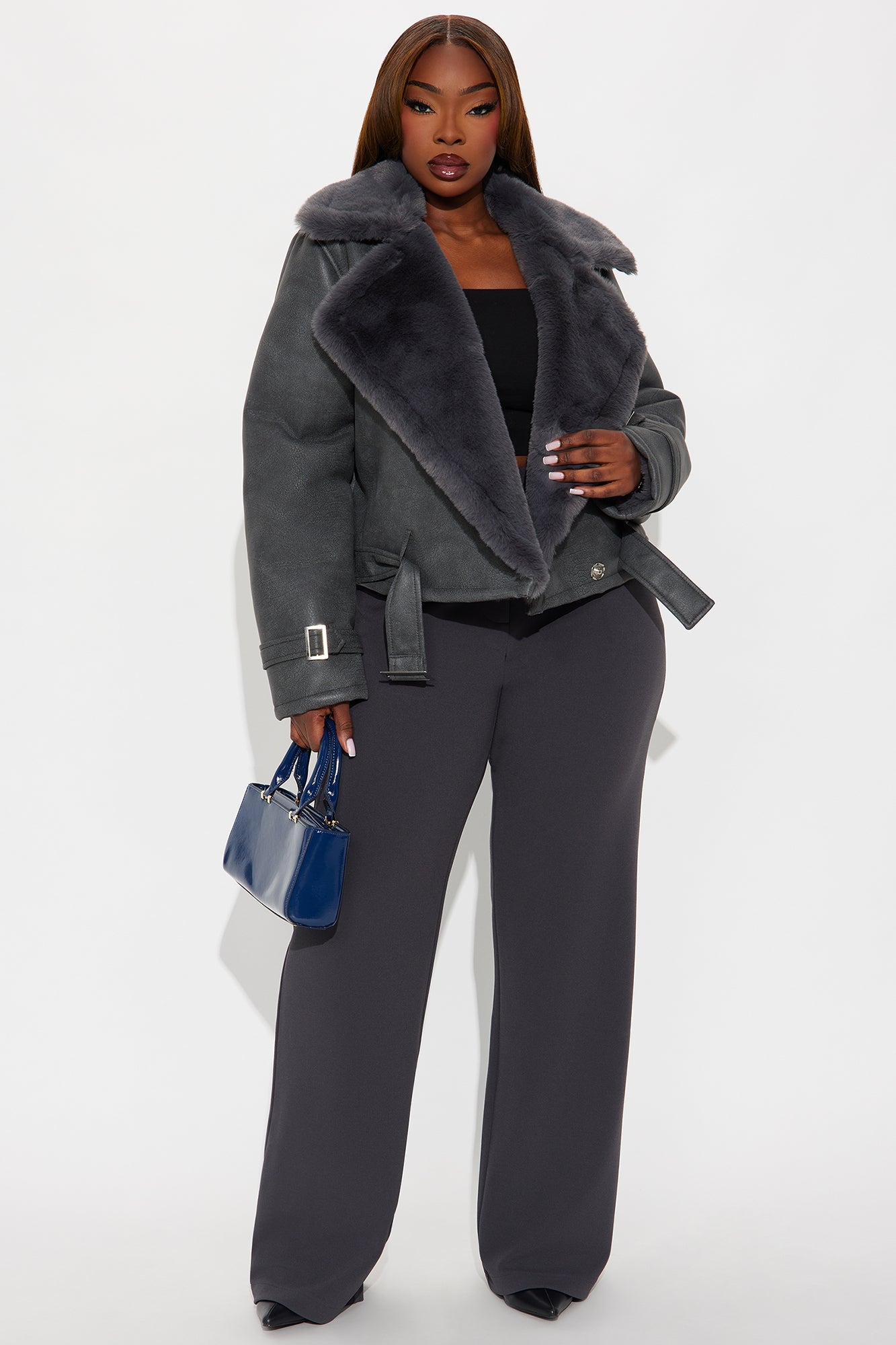 Jamie Faux Leather Moto Jacket - Grey