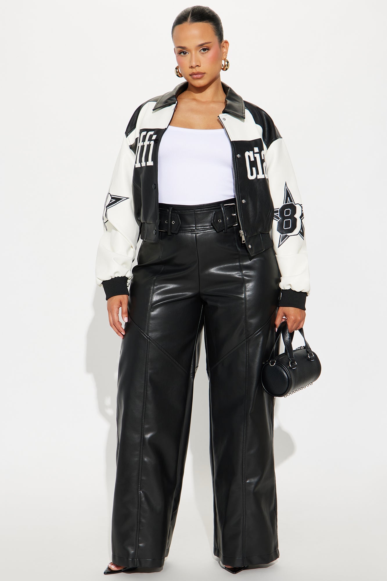 Set In My Ways High Rise Faux Leather Wide Leg Pant 33 - Black