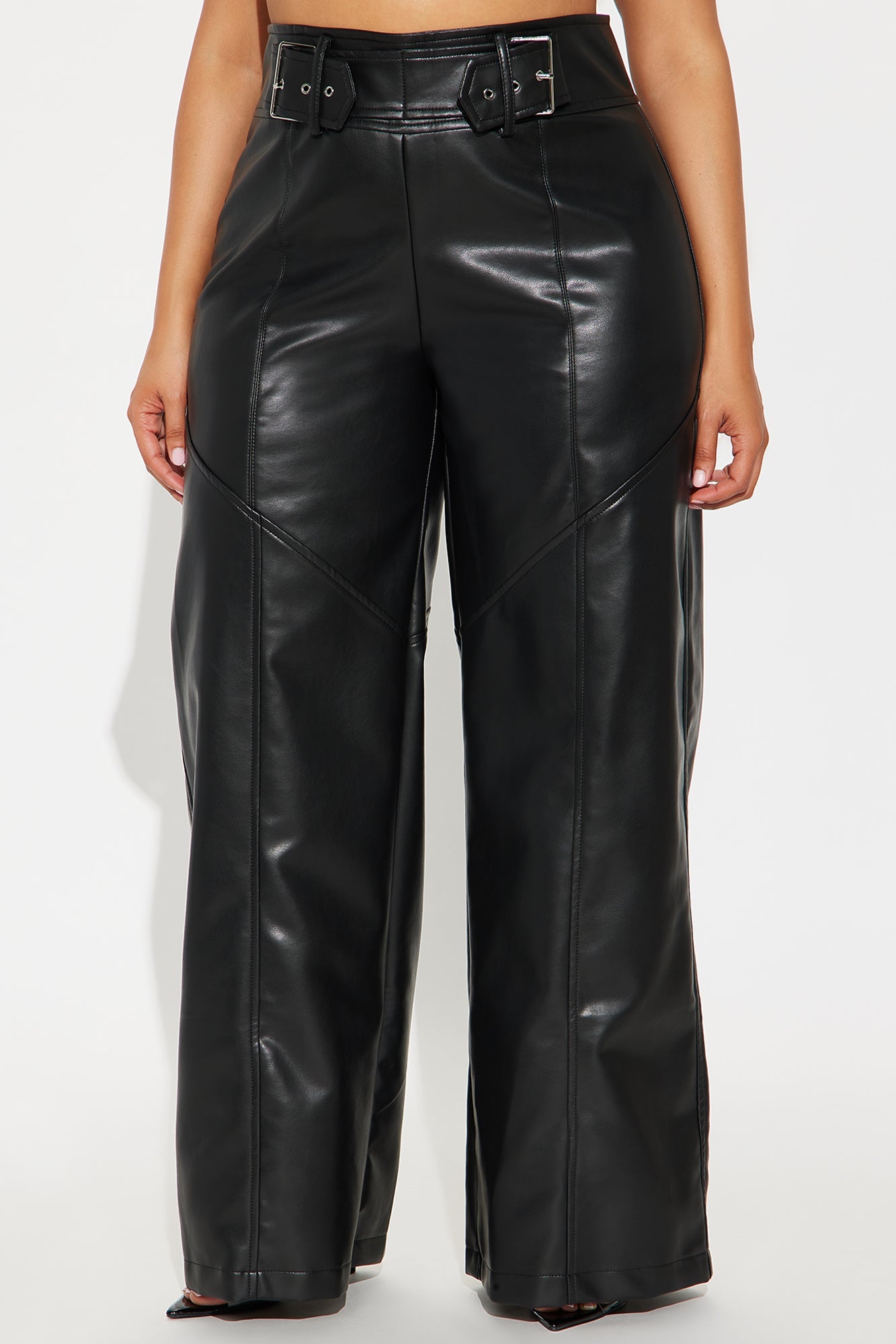 Set In My Ways High Rise Faux Leather Wide Leg Pant 33 - Black