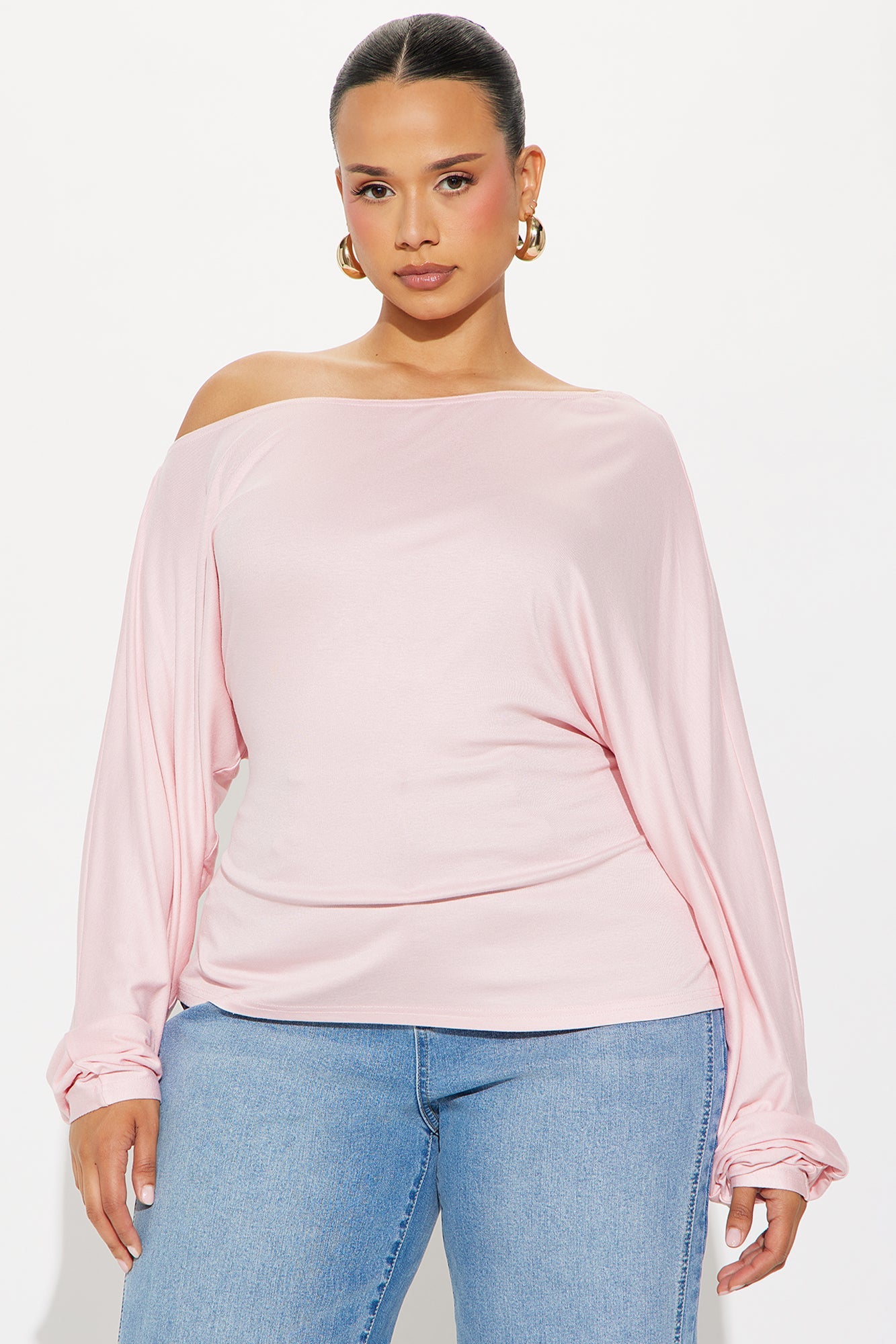 Nadia Off Shoulder Long Sleeve Top - Pink