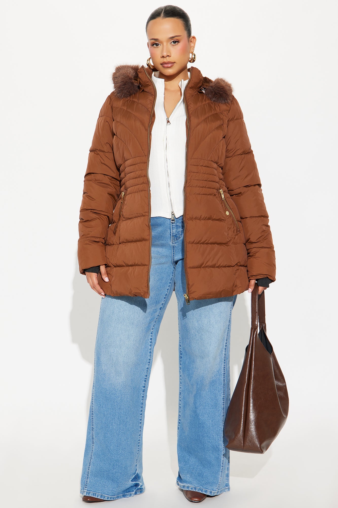 Dakota Long Puffer Jacket - Brown