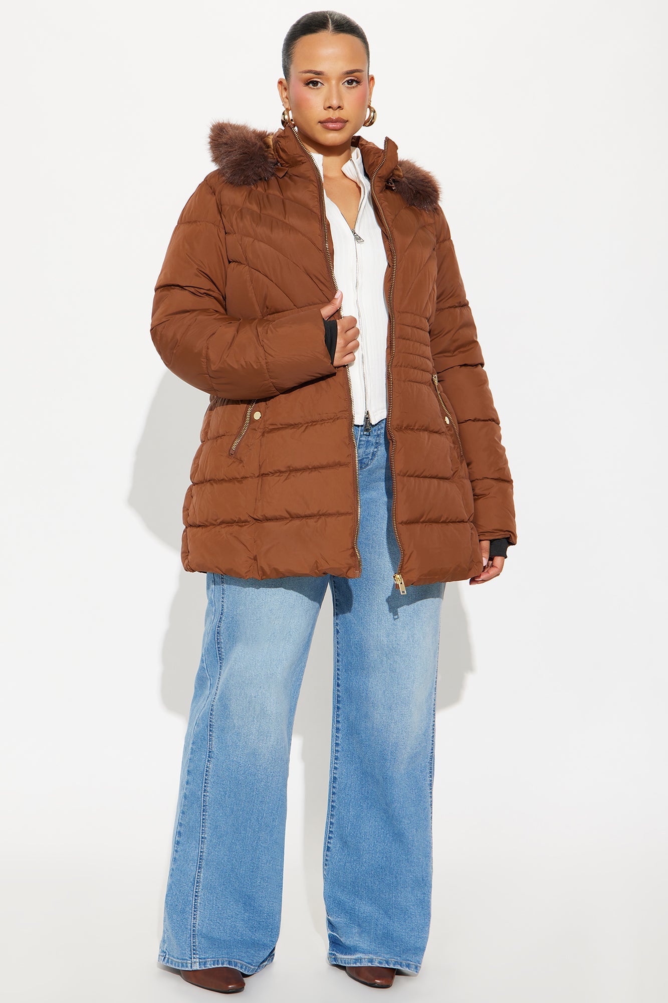 Dakota Long Puffer Jacket - Brown