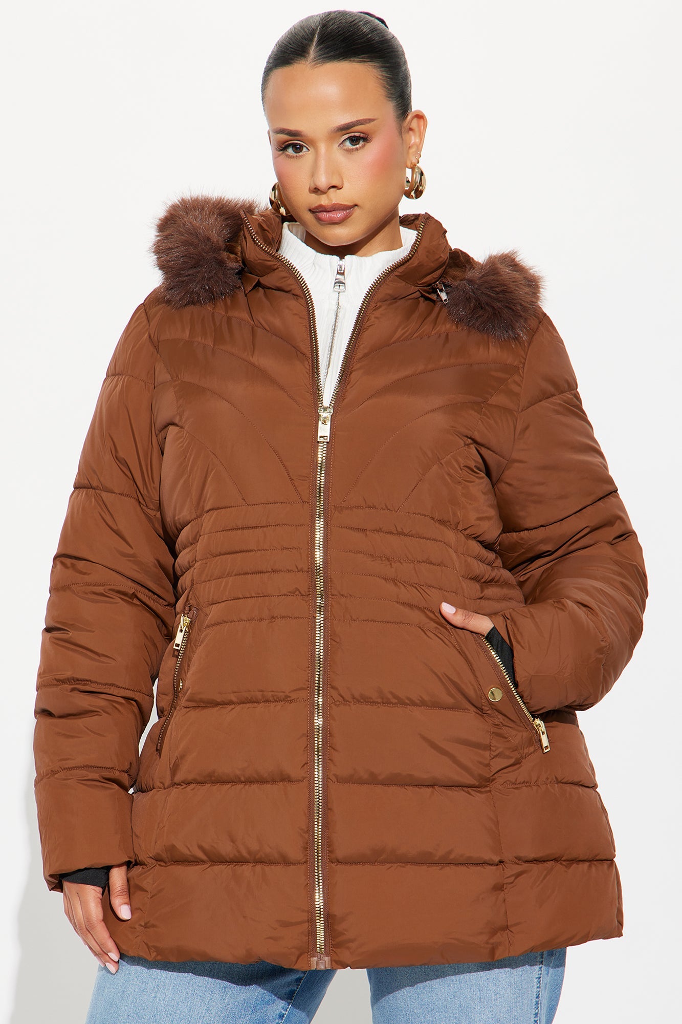 Dakota Long Puffer Jacket - Brown