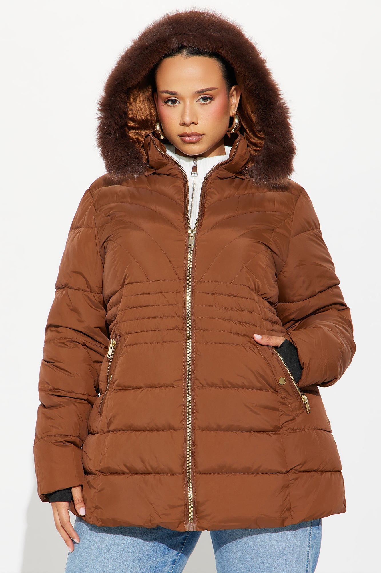 Dakota Long Puffer Jacket - Brown