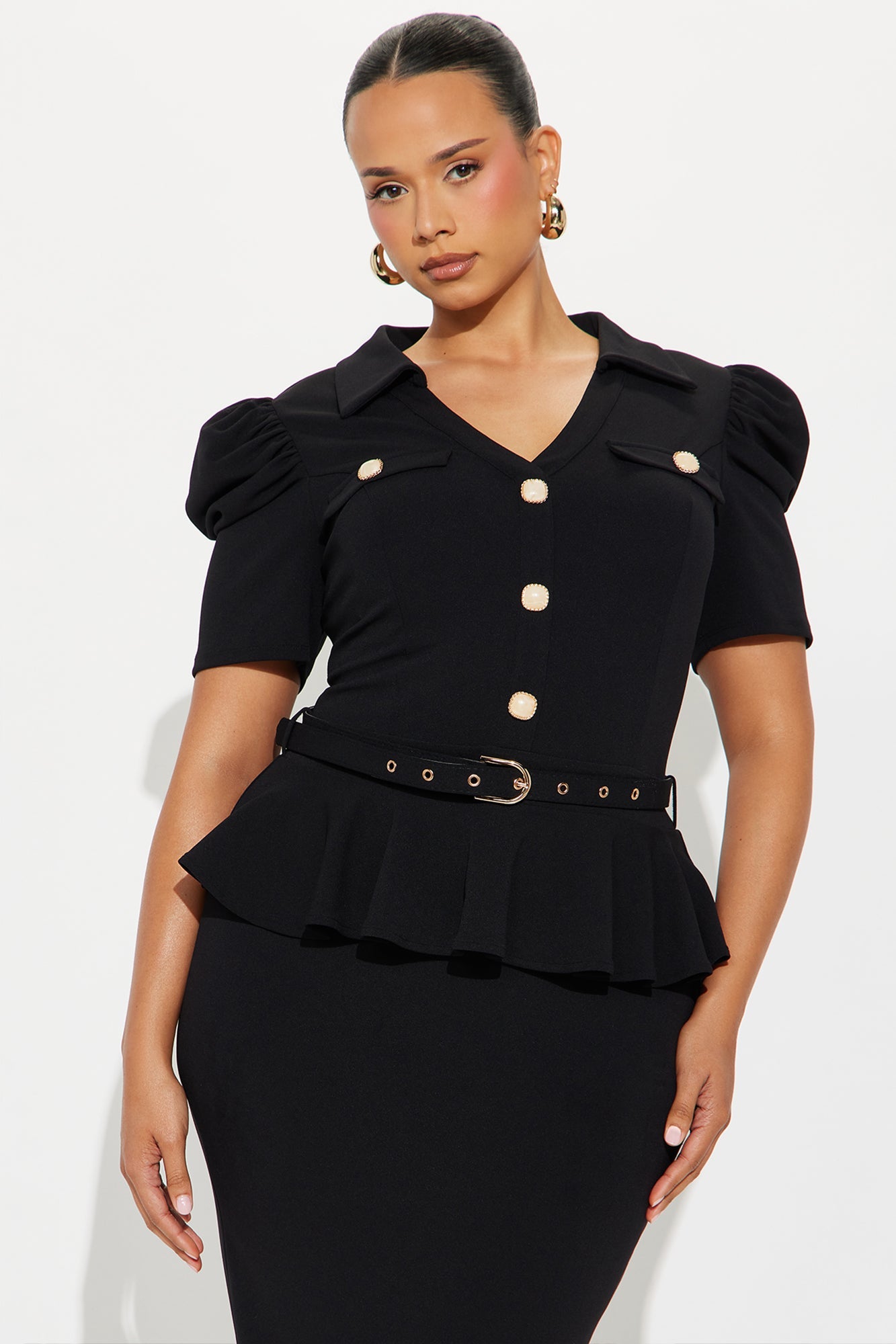 Kathryn Ruffle Sleeve Crepe Knit Midi Dress - Black