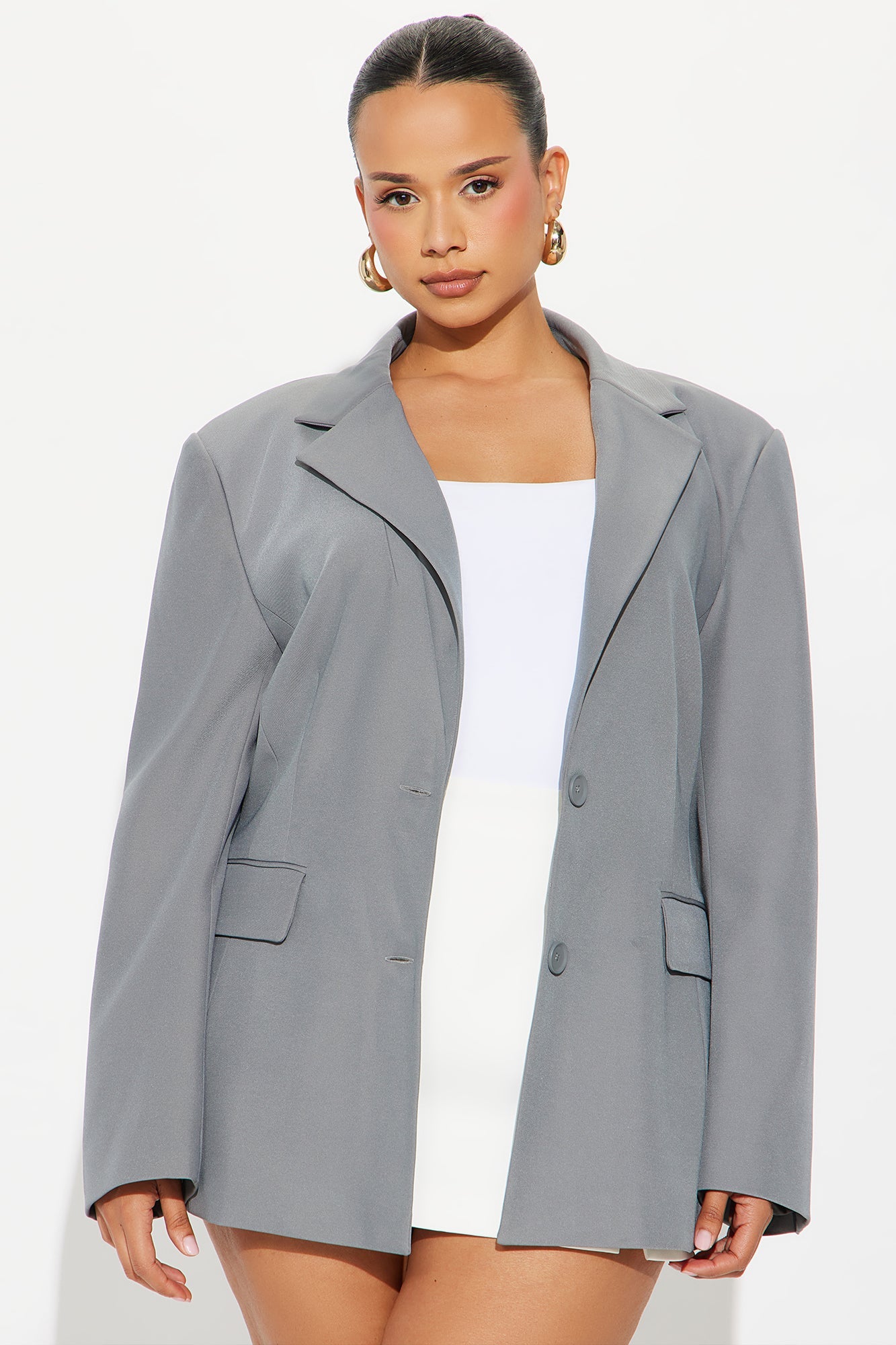 Leslee Twill Rigid Fitted Blazer - Charcoal