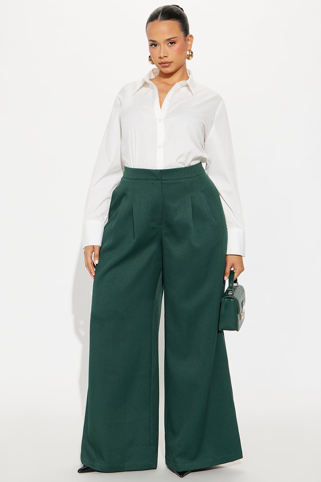 Crystal Textured Wide Leg Pant 33 - Hunter Green
