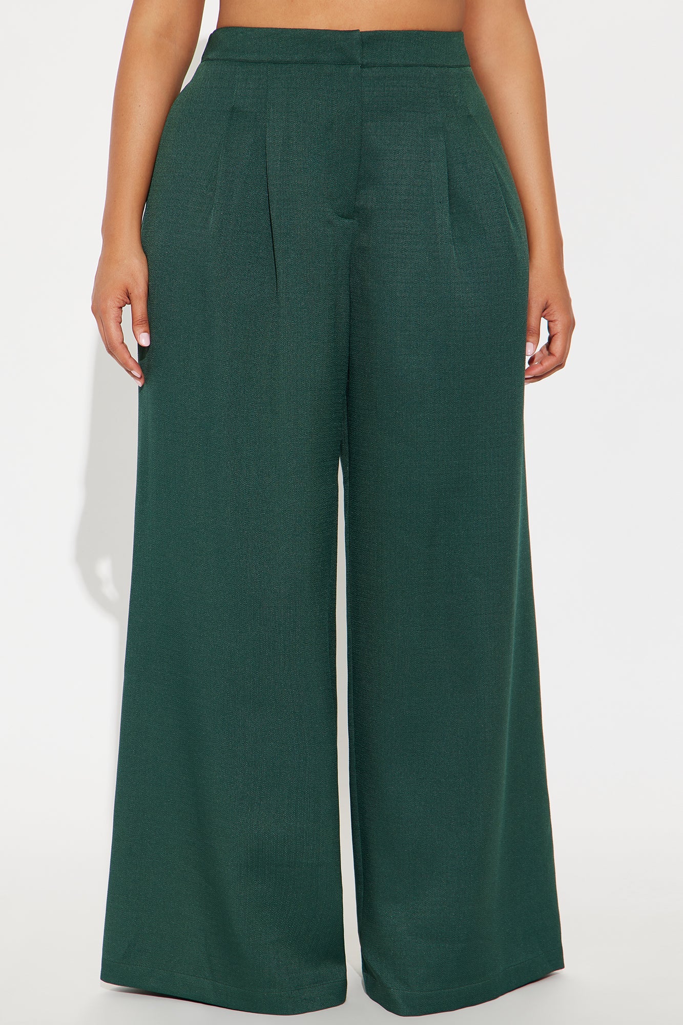 Crystal Textured Wide Leg Pant 33 - Hunter Green