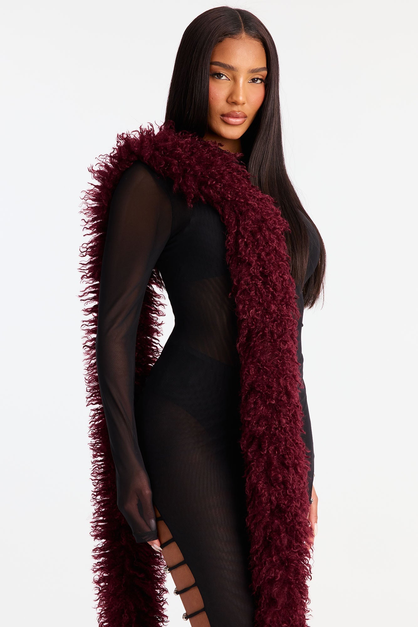It's A Girls Night Out Faux Fur Scarf - Wine