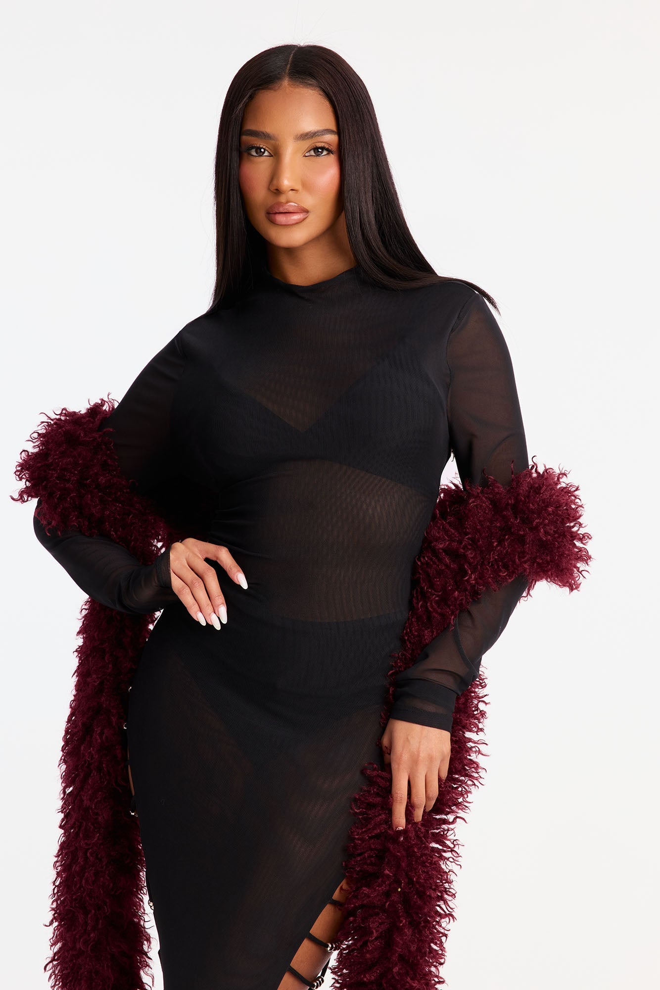 It's A Girls Night Out Faux Fur Scarf - Wine