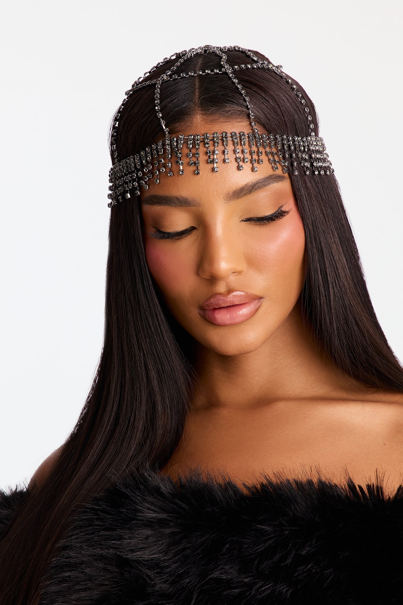 The Queen I Am Rhinestone Head Chain - Black