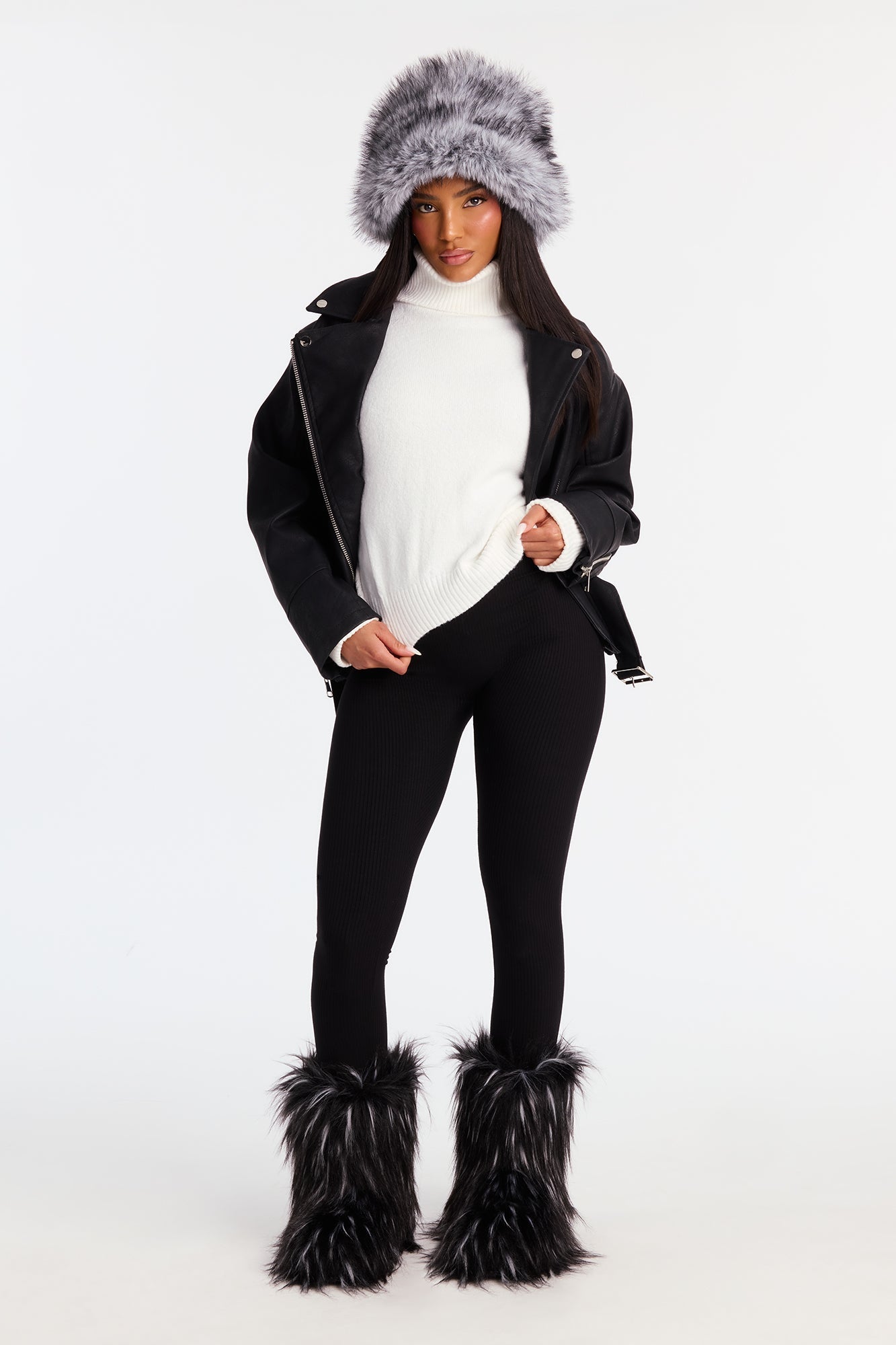 Iceland Faux Fur Bucket Hat - Grey/combo