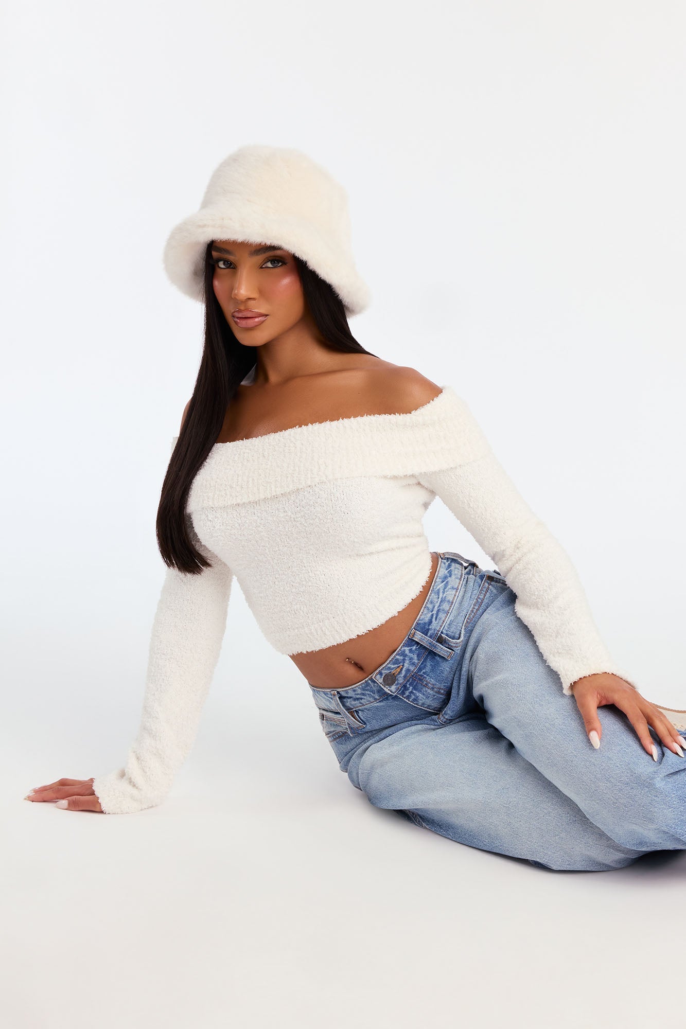 Fashion Guru Faux Fur Bucket Hat - Ivory