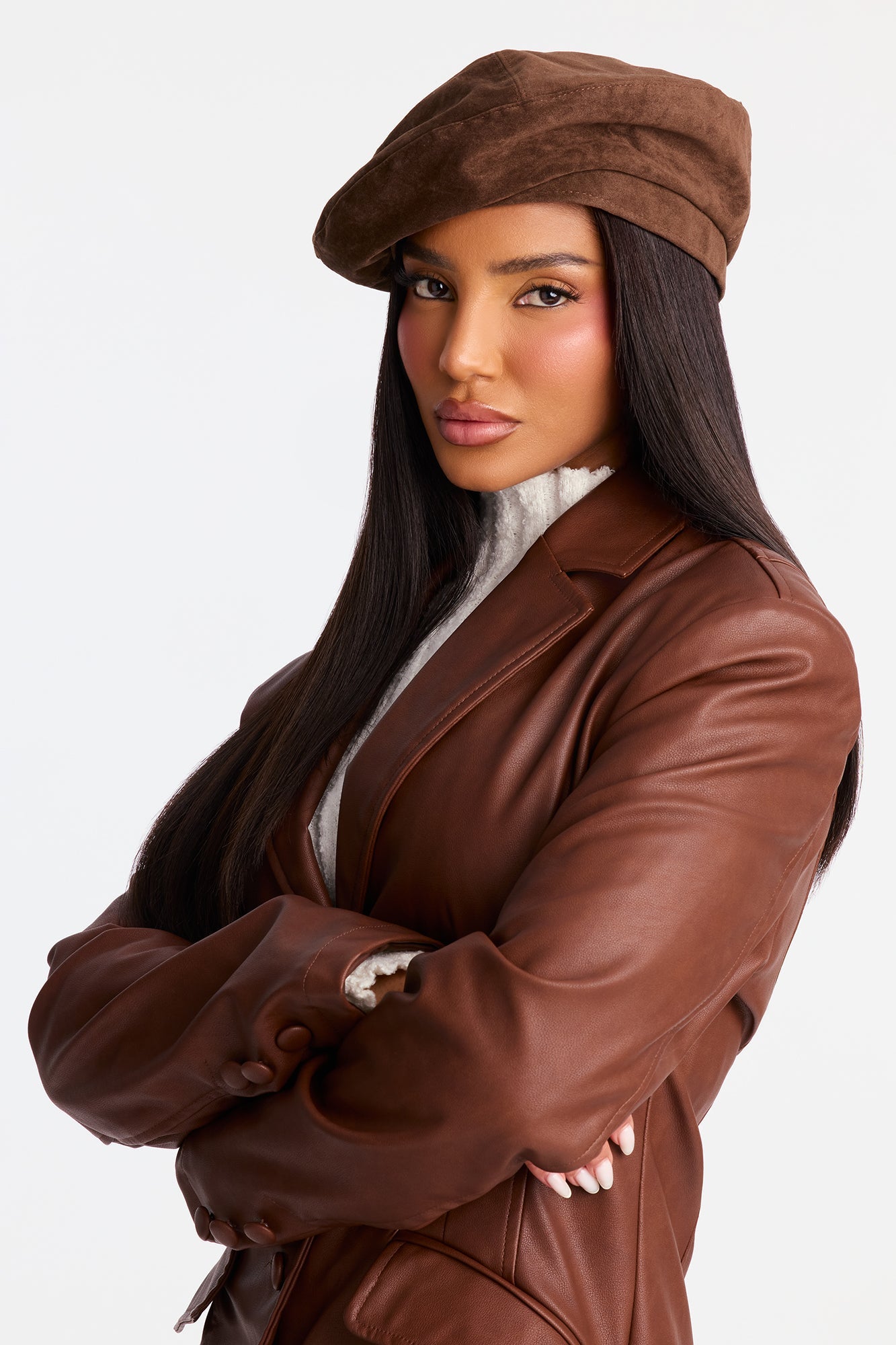 Muse Topper Velvet Beret - Dark Brown