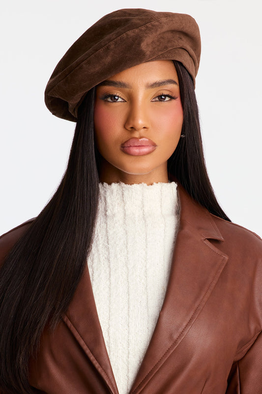 Muse Topper Velvet Beret - Dark Brown