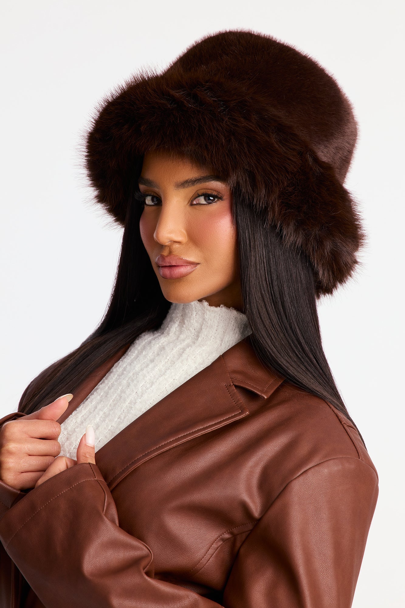 Winter Wonderland Faux Fur Bucket Hat - Brown
