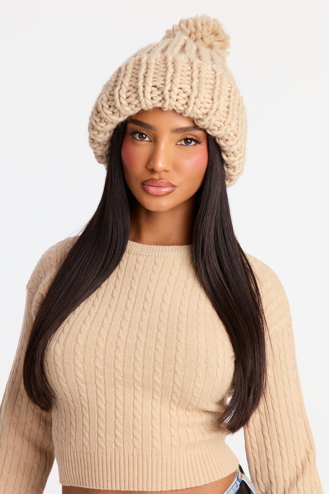 Fall Vibes Only Knitted Beanie - Nude