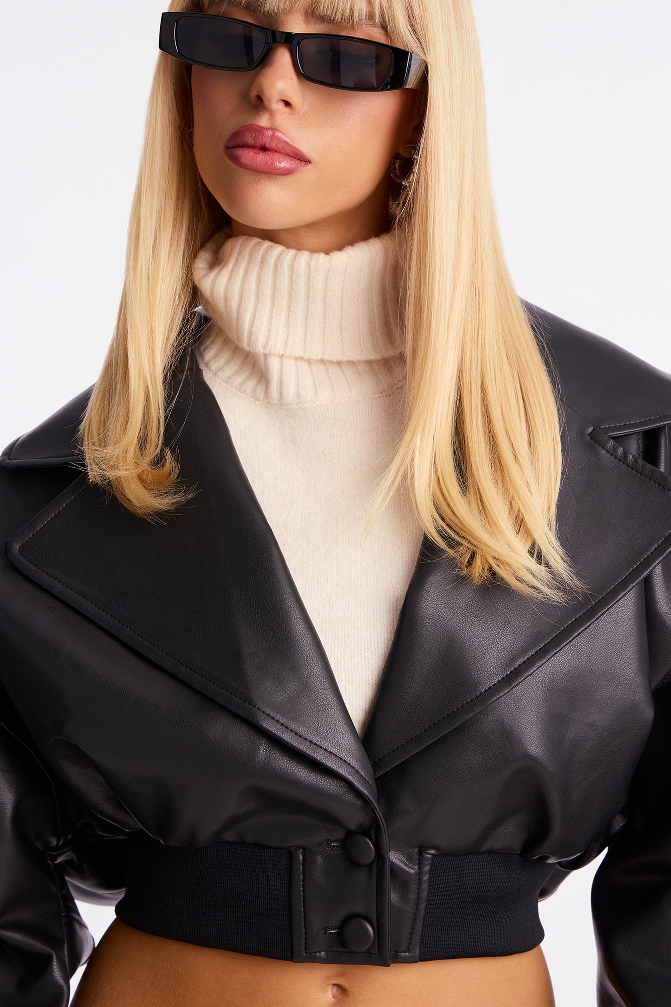 Janet Cropped Faux Leather Moto Jacket - Black