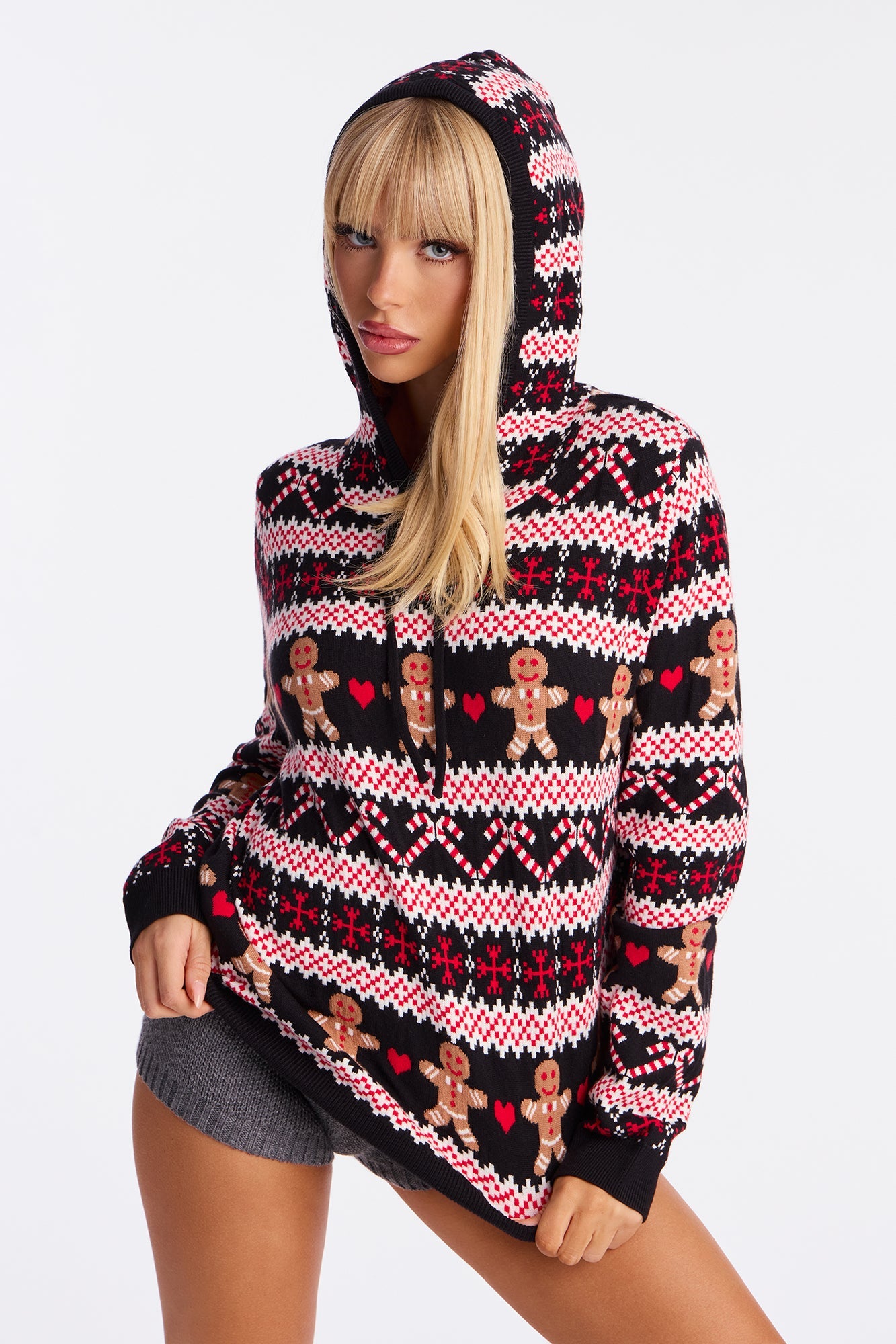 Christmas Spirit Gingerbread Hooded Sweater - Black/combo
