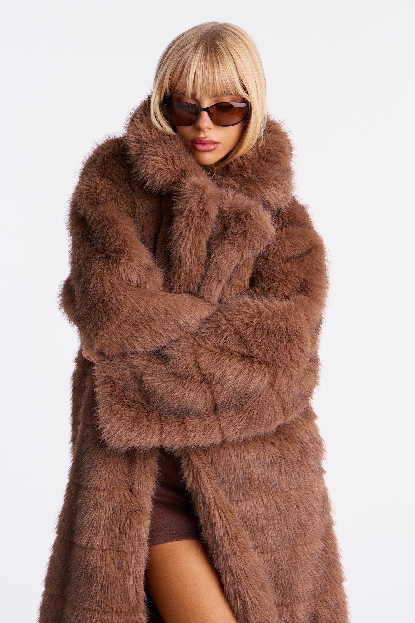 London Weekends Faux Fur Trench - Brown