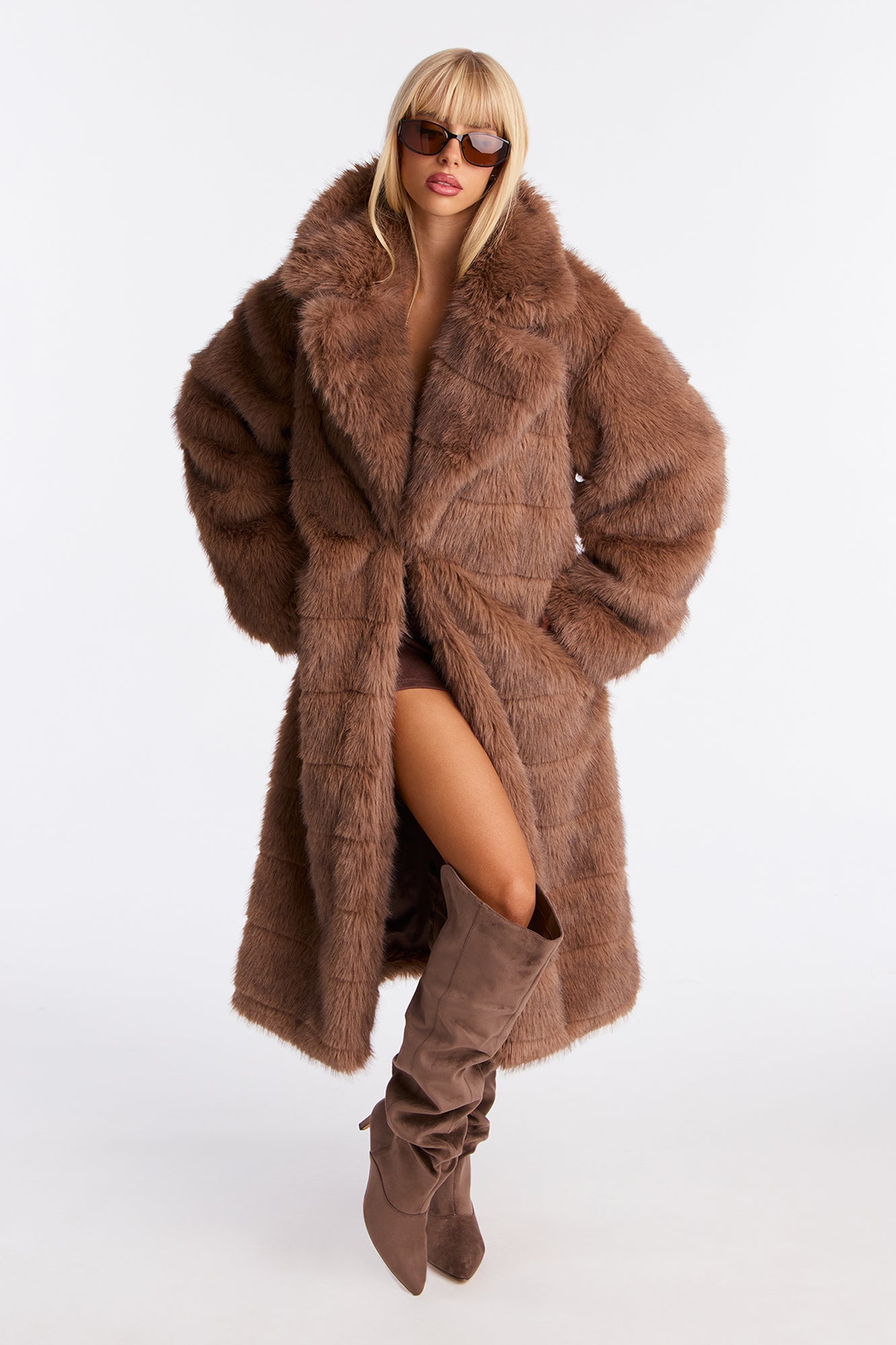 London Weekends Faux Fur Trench - Brown
