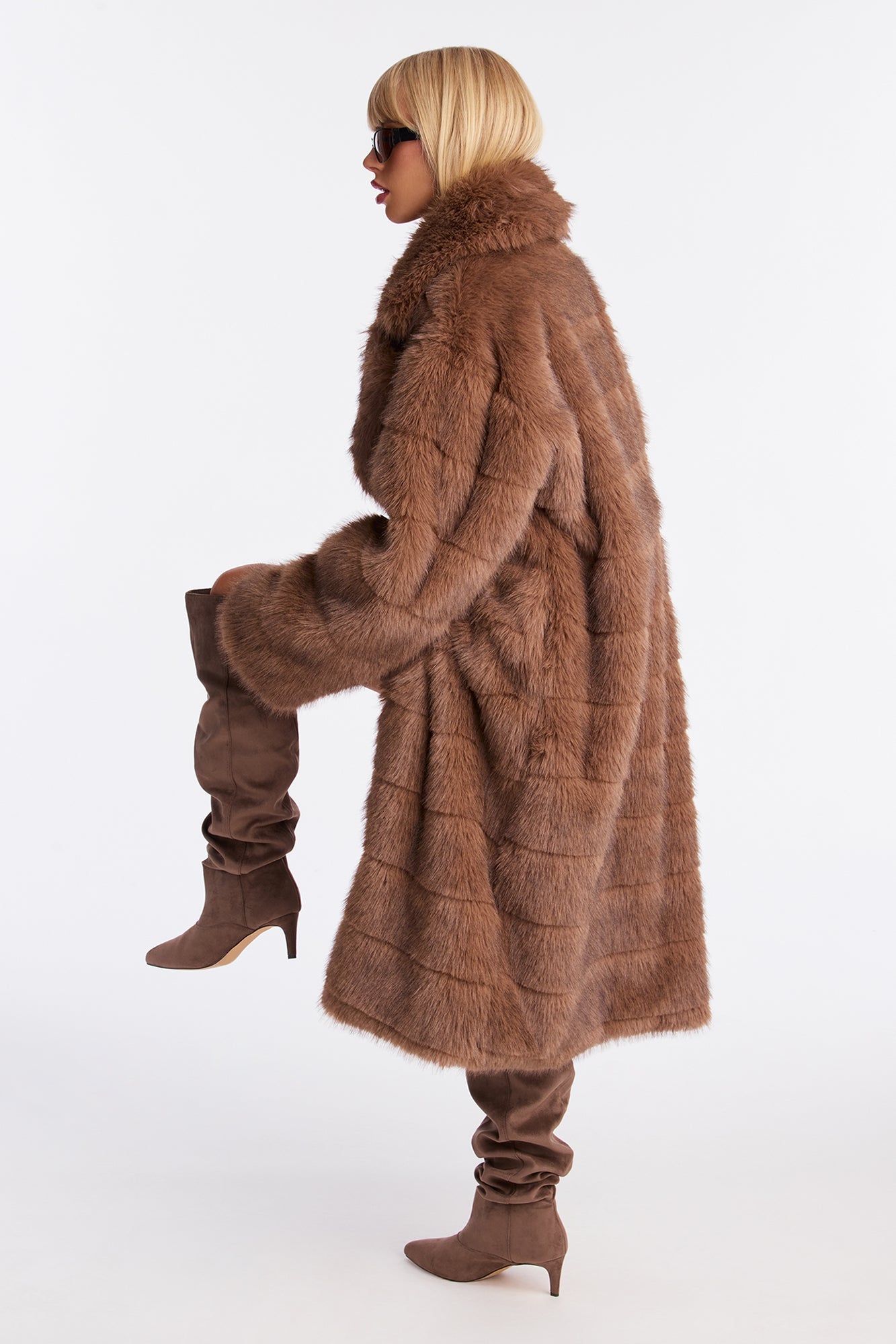 London Weekends Faux Fur Trench - Brown