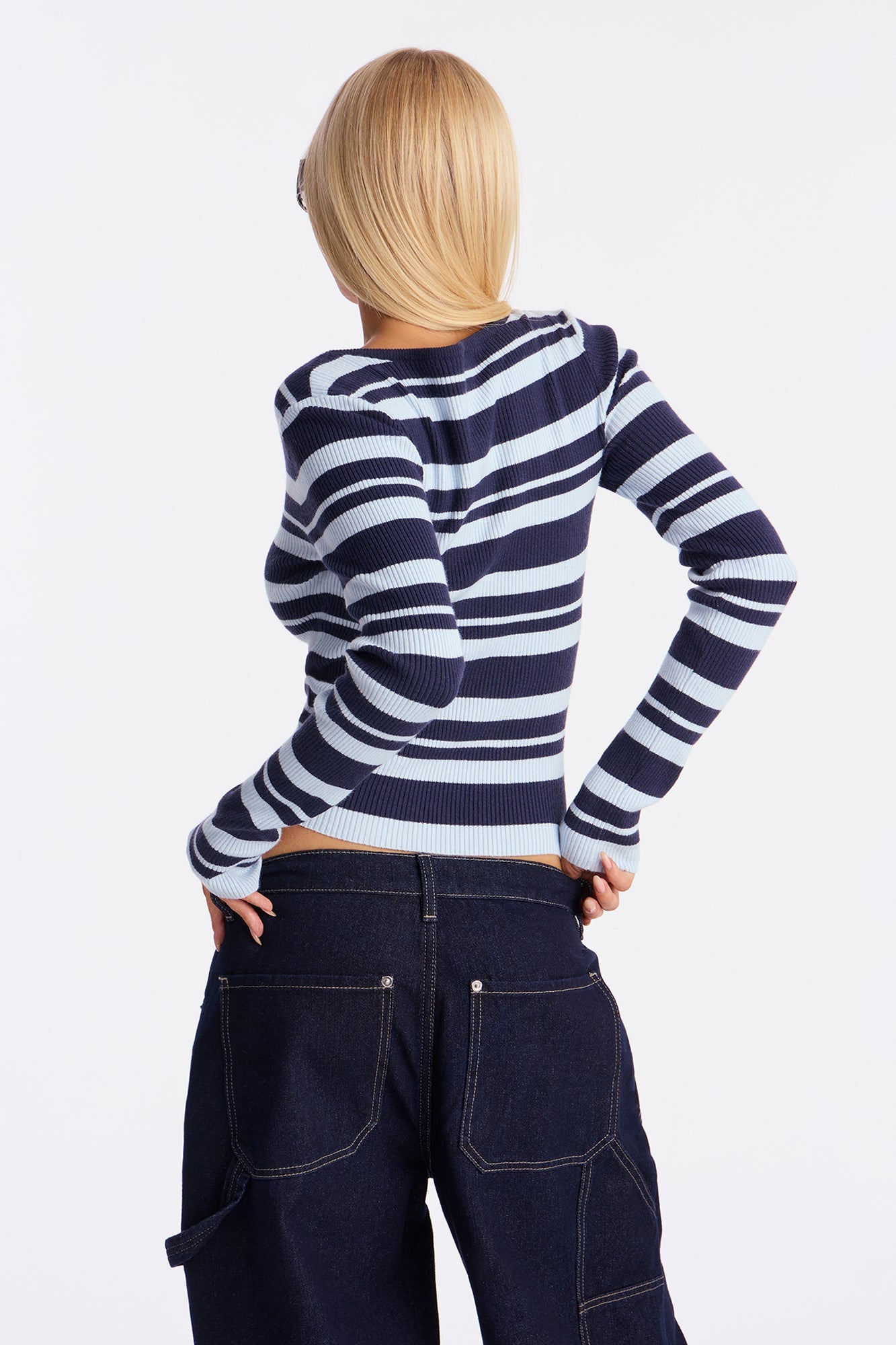 Laurita Henley Striped Sweater Top - Blue/combo