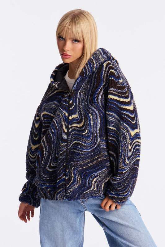 Mood Change Hooded Sherpa Jacket - Black/combo