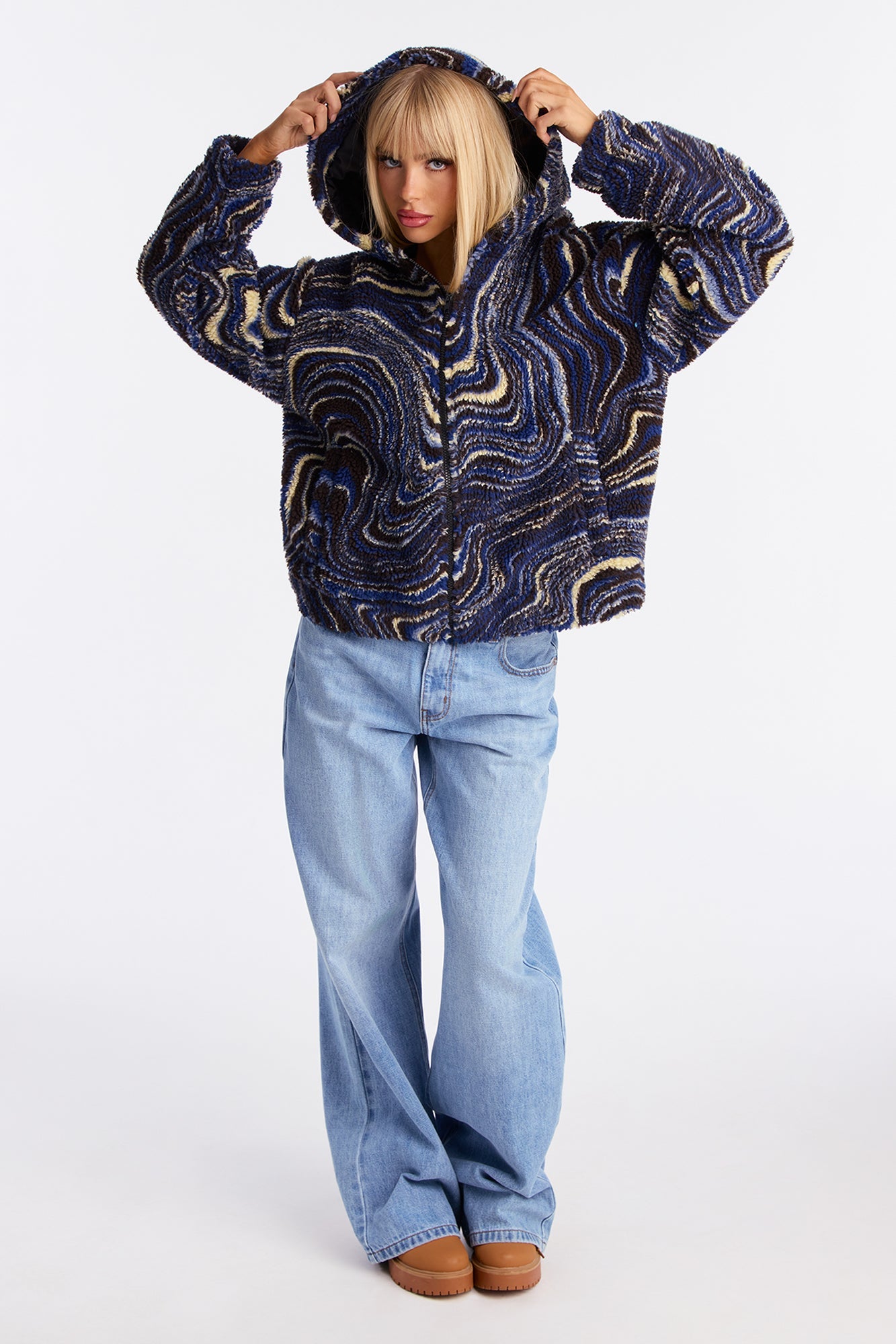 Mood Change Hooded Sherpa Jacket - Black/combo