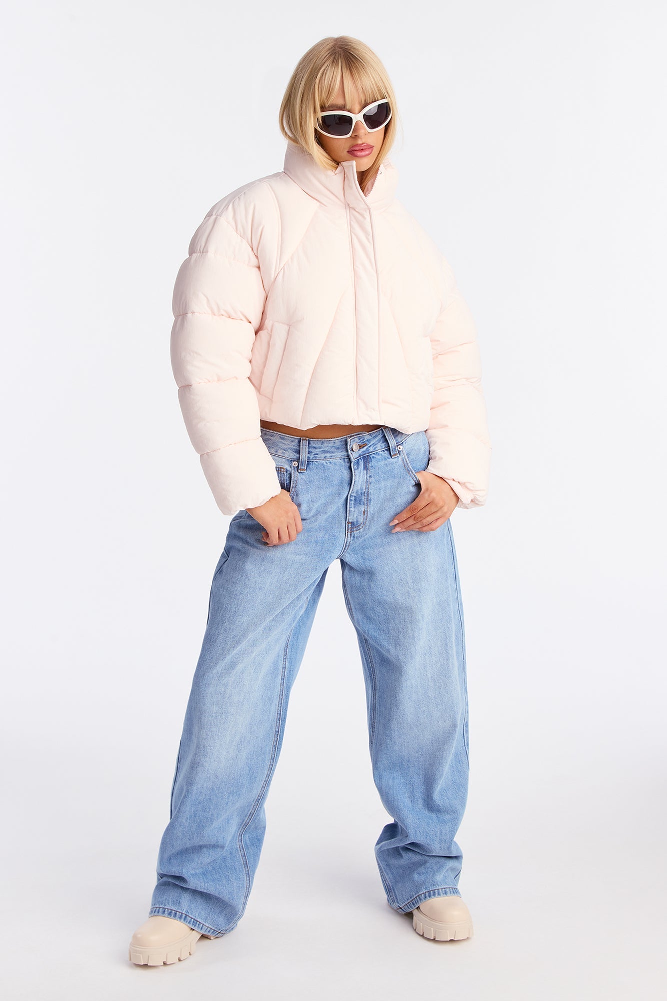 Kendall Cropped Puffer Jacket - Light Pink