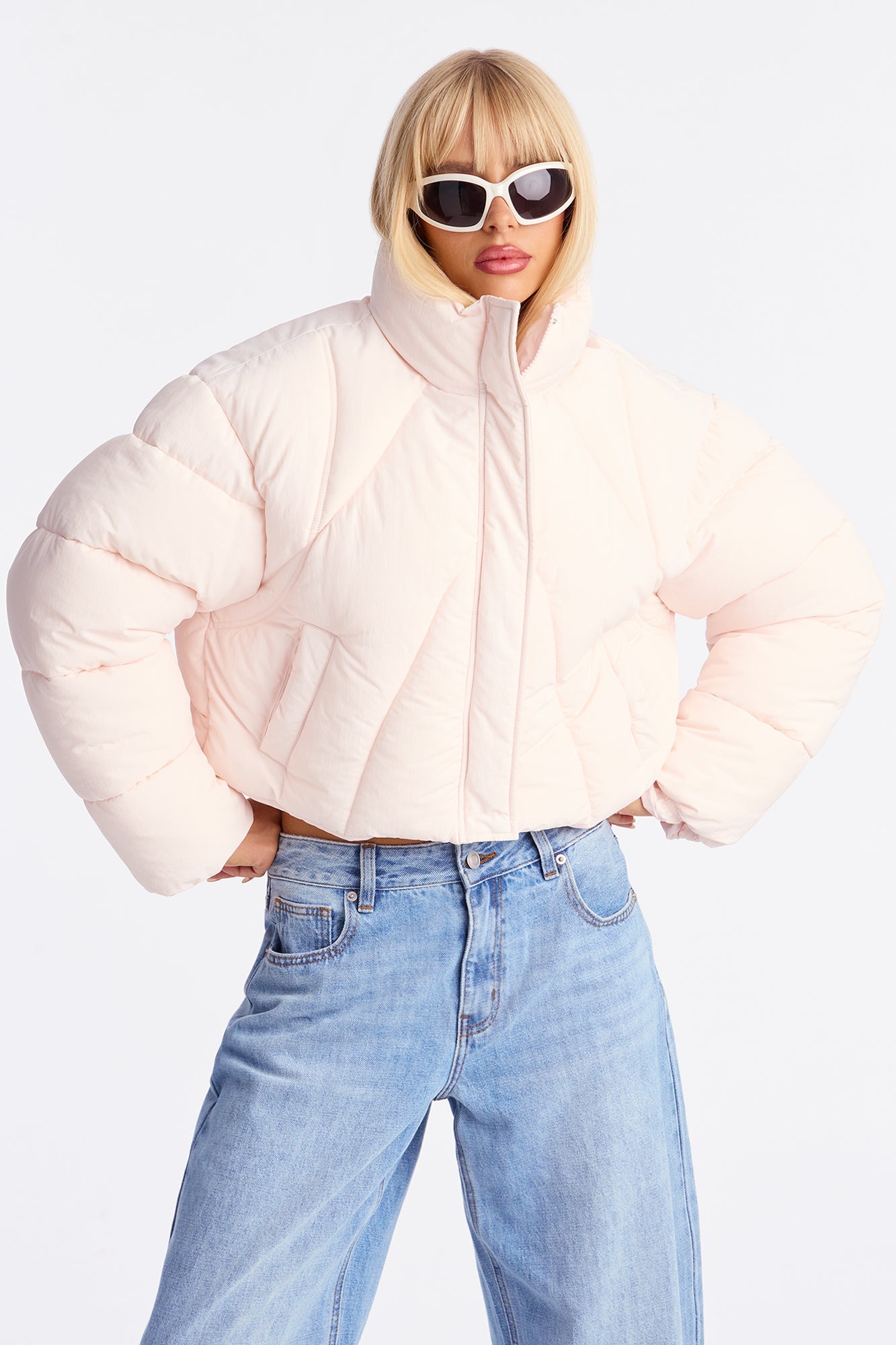 Kendall Cropped Puffer Jacket - Light Pink